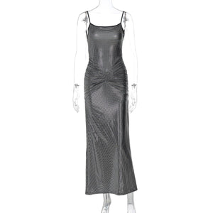 Women's Sexy Backless Gold-Embossed Pleated Bodycon Elegant Slip Dress