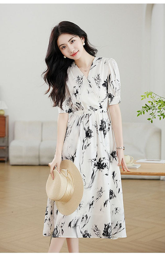 Floral French-style Figure-flattering Elegant Dress