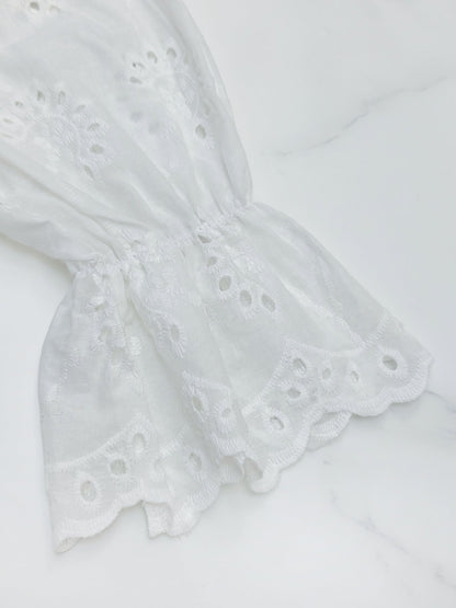 Elegant Vacation Long-Sleeve Hollow-Out Waist-Cinching Button Dress
