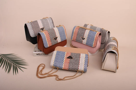 Fashion Crossbody Bag Straw Lock Closure Simple Small Square Bag