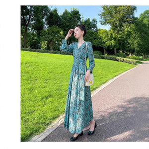 French-style Cinched Chiffon Maxi Dress