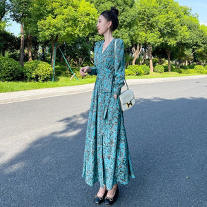 French-style Cinched Chiffon Maxi Dress