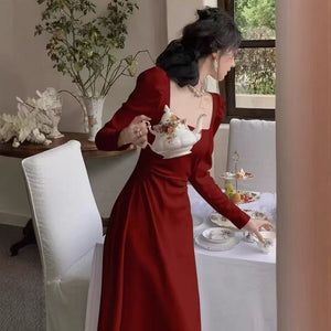 Red Longsleeve Dress Women's Formal GownRed SkirtMaxi