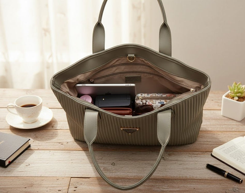 Ribbed Texture Tote Handbag - Barakah Store